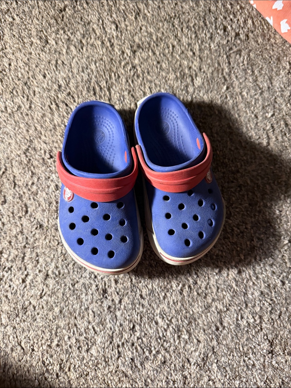 CROCS Kids Blue Clogs with Red Heel Strap